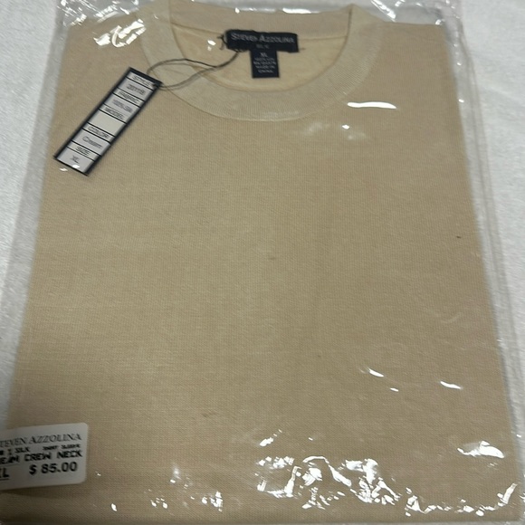 STEVEN AZZOLINA 100% SILK NWT MENS SHORT SLEEVE XL SHIRT CREAM COLOR - Picture 2 of 9